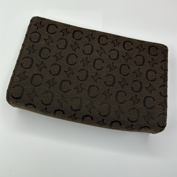 AUTHENTIC Vintage Celine Macadam canvas pouch dark brown gold accents - Picture 1 of 9